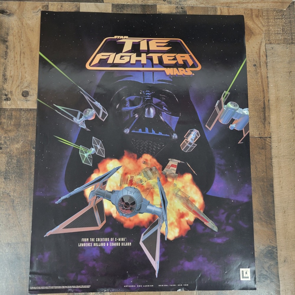 Vintage Star Wars TIE Fighter 1992 LucasArts Poster Darth Vader Game Rare‎